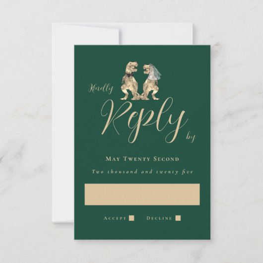 Dinosaur Theme Wedding Groen RSVP Kaartje (Voorkant)