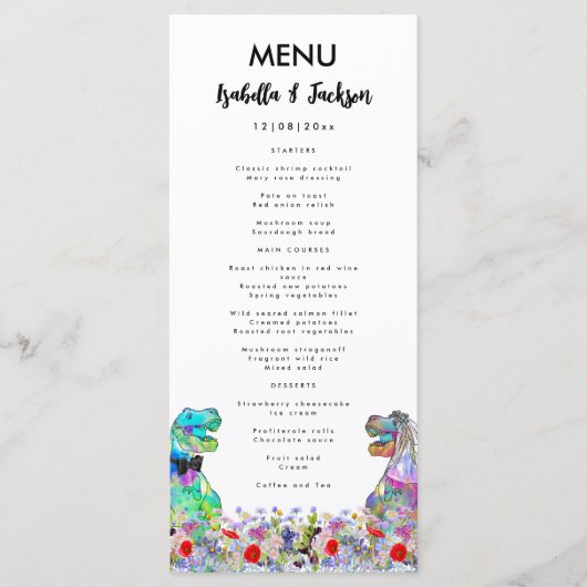 Dinosaur Theme Wedding Kleurrijke Wildflower Menu (Voorkant)