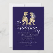 Dinosaur Theme Wedding Marine Blauw Wit QR Code Kaart (Voorkant)