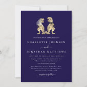 Dinosaur Theme Wedding Navy Blue Kaart (Voorkant)