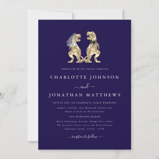 Dinosaur Theme Wedding Navy Blue Kaart (Voorkant)