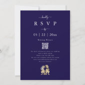 Dinosaur Theme Wedding Navy Blue QR Code Kaart (Achterkant)