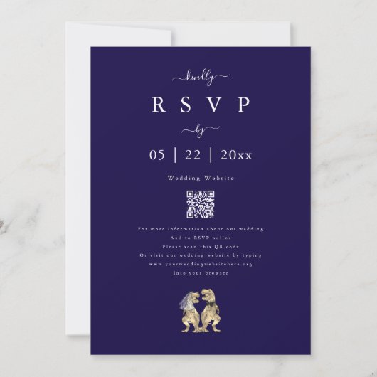 Dinosaur Theme Wedding Navy Blue QR Code Kaart (Achterkant)