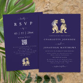 Dinosaur Theme Wedding Navy Blue QR Code Kaart