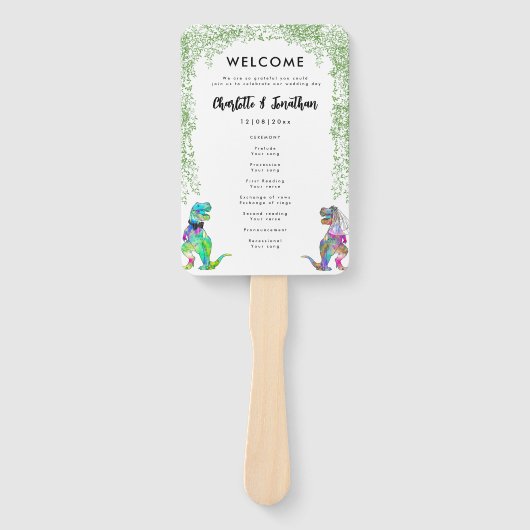 Dinosaur Theme Wedding Programma Handwaaier (Voorkant)