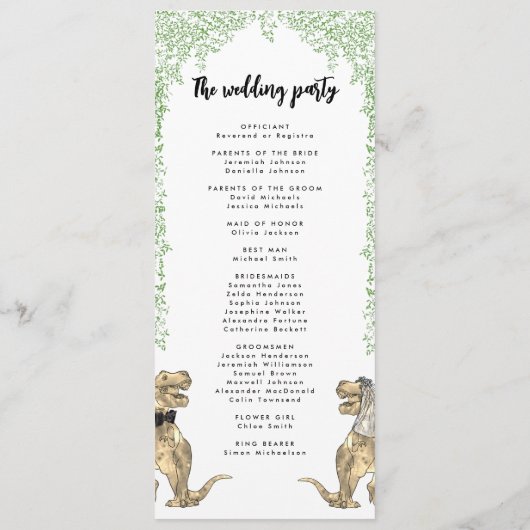 Dinosaur Theme Wedding Programma Programmakaart (Achterkant)
