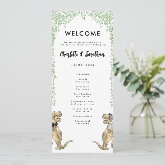 Dinosaur Theme Wedding Programma Programmakaart (Staand voorkant)