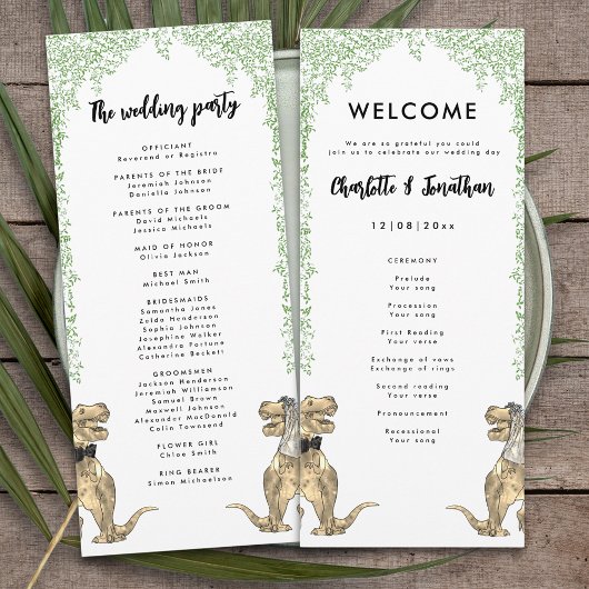 Dinosaur Theme Wedding Programma Programmakaart