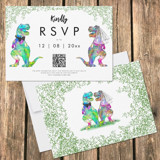 Dinosaur Theme Wedding QR code Beantwoorden RSVP Kaartje