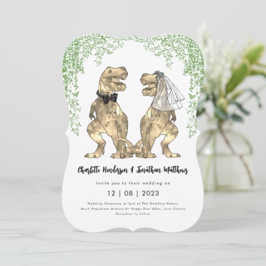 Dinosaur Theme Wedding QR-code Kaart (Staand voorkant)