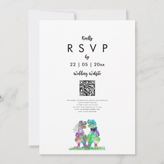Dinosaur Theme Wedding QR-code Kaart (Achterkant)