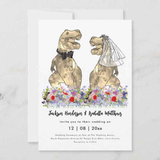 Dinosaur Theme Wedding QR-code Kaart (Voorkant)