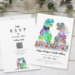Dinosaur Theme Wedding QR-code Kaart