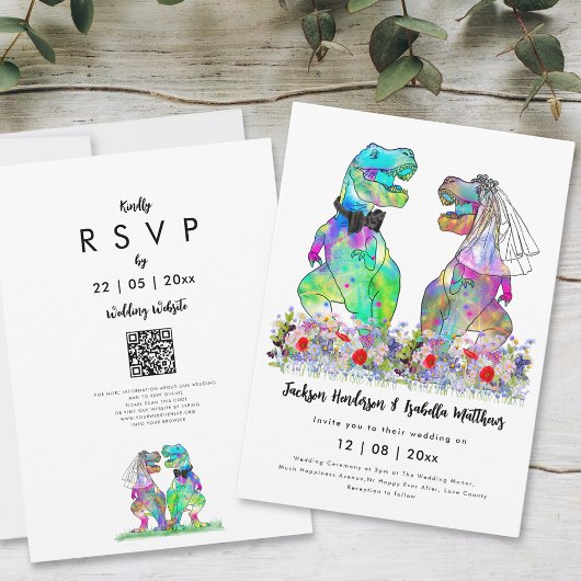Dinosaur Theme Wedding QR-code Kaart