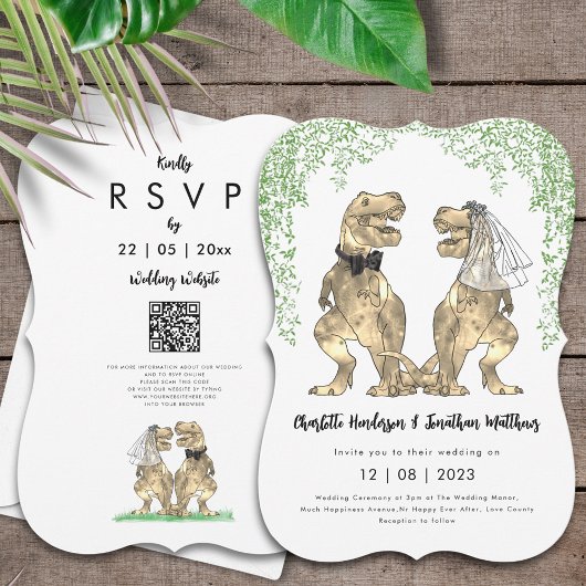 Dinosaur Theme Wedding QR-code Kaart