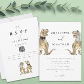 Dinosaur Theme Wedding QR-code Kaart