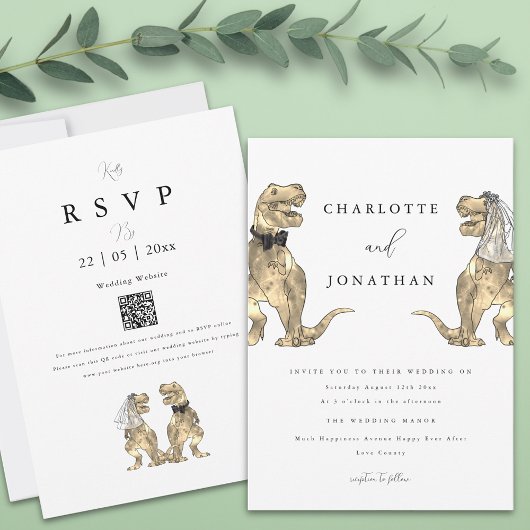 Dinosaur Theme Wedding QR-code Kaart