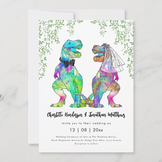 Dinosaur Theme Wedding QR-code Kaart (Voorkant)