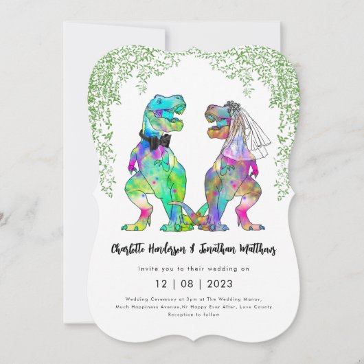 Dinosaur Theme Wedding QR-code Kaart (Voorkant)