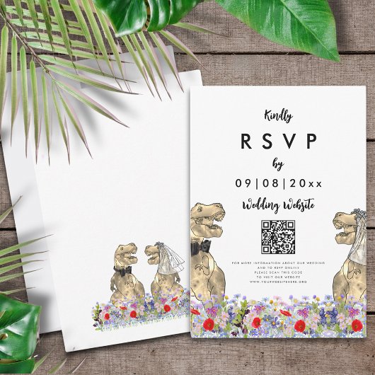 Dinosaur Theme Wedding Reply QR-code RSVP Kaartje