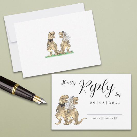 Dinosaur Theme Wedding Reply RSVP-kaart RSVP Kaartje