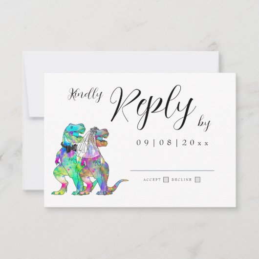Dinosaur Theme Wedding Reply RSVP-kaart RSVP Kaartje (Voorkant)