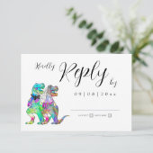Dinosaur Theme Wedding Reply RSVP-kaart RSVP Kaartje (Staand voorkant)