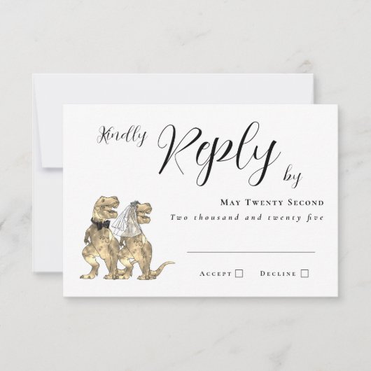Dinosaur Theme Wedding Reply RSVP Kaartje (Voorkant)