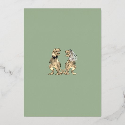 Dinosaur Theme Wedding Sage Green Gold Folie Uitnodiging (Achterkant)