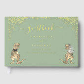 Dinosaur Theme Wedding Sage Green Gold Gastenboek (Voorkant)
