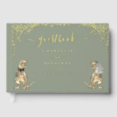 Dinosaur Theme Wedding Sage Green Gold Gastenboek (Voorkant)