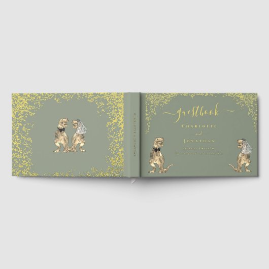 Dinosaur Theme Wedding Sage Green Gold Gastenboek (Volledig)