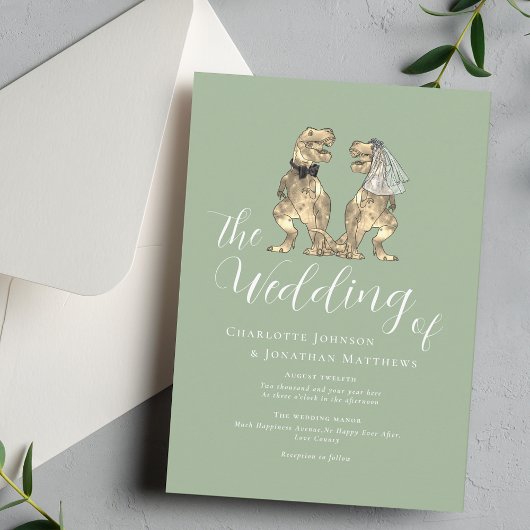 Dinosaur Theme Wedding Sage Green Kaart