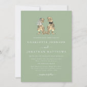 Dinosaur Theme Wedding Sage Green Kaart (Voorkant)