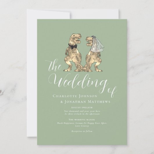 Dinosaur Theme Wedding Sage Green Kaart (Voorkant)