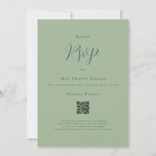 Dinosaur Theme Wedding Sage Green QR Code Kaart (Achterkant)
