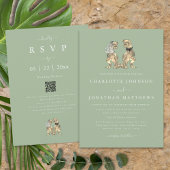 Dinosaur Theme Wedding Sage Green QR Code Kaart