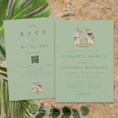 Dinosaur Theme Wedding Sage Green QR Code Kaart