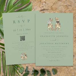 Dinosaur Theme Wedding Sage Green QR Code Kaart