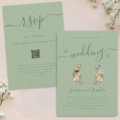Dinosaur Theme Wedding Sage Green QR Code Kaart