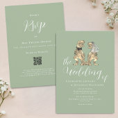 Dinosaur Theme Wedding Sage Green QR Code Kaart