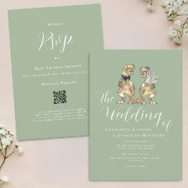 Dinosaur Theme Wedding Sage Green QR Code Kaart