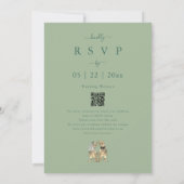Dinosaur Theme Wedding Sage Green QR Code Kaart (Achterkant)