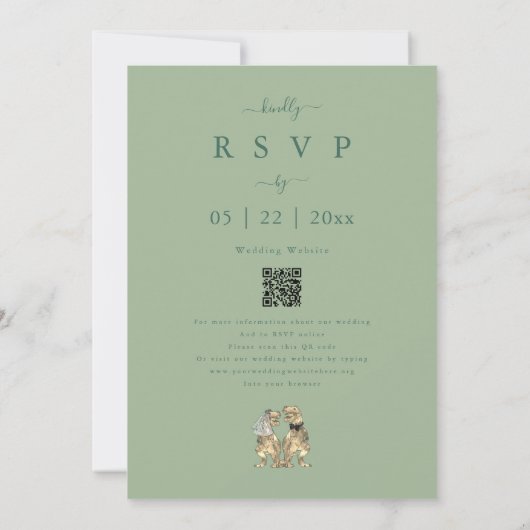 Dinosaur Theme Wedding Sage Green QR Code Kaart (Achterkant)