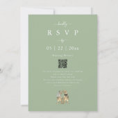 Dinosaur Theme Wedding Sage Green QR Code Kaart (Achterkant)