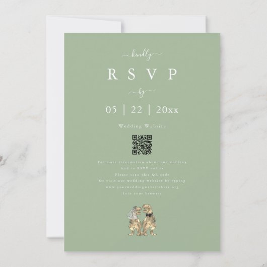 Dinosaur Theme Wedding Sage Green QR Code Kaart (Achterkant)