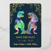 Dinosaur Theme Wedding Save the Date Gold Folie Uitnodiging (Voorkant)