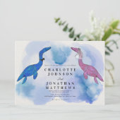 Dinosaur Theme Wedding Waterverf Zee Uitnodiging (Staand voorkant)