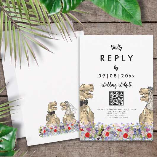 Dinosaur Theme Wedding Website Beantwoorden RSVP Kaartje