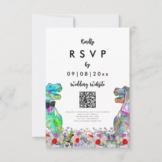 Dinosaur Theme Wedding Website QR Code RSVP Kaartje (Voorkant)